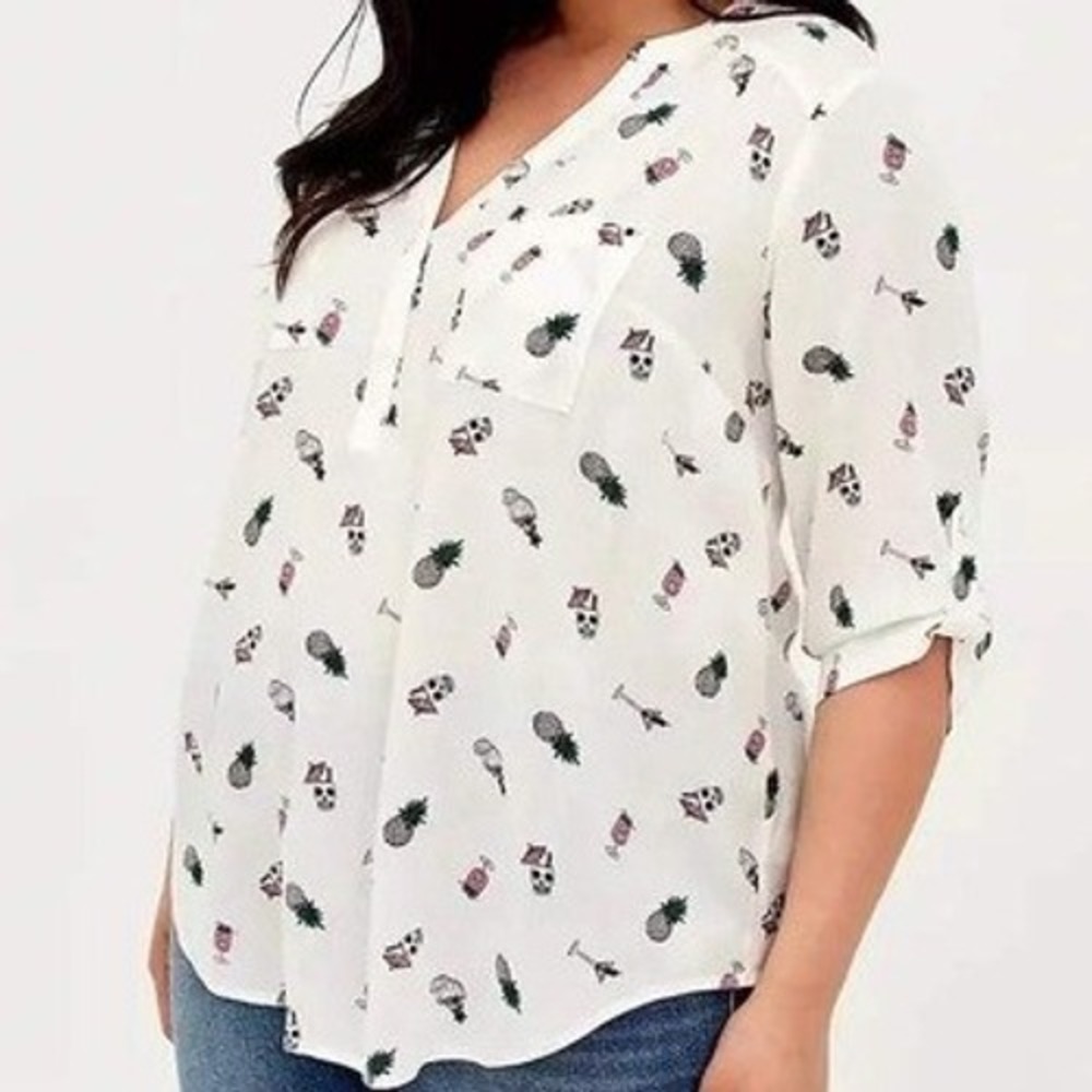 Torrid Harper Skull Happy Hour Pineapple Blouse Edgy Boho White Size 0X